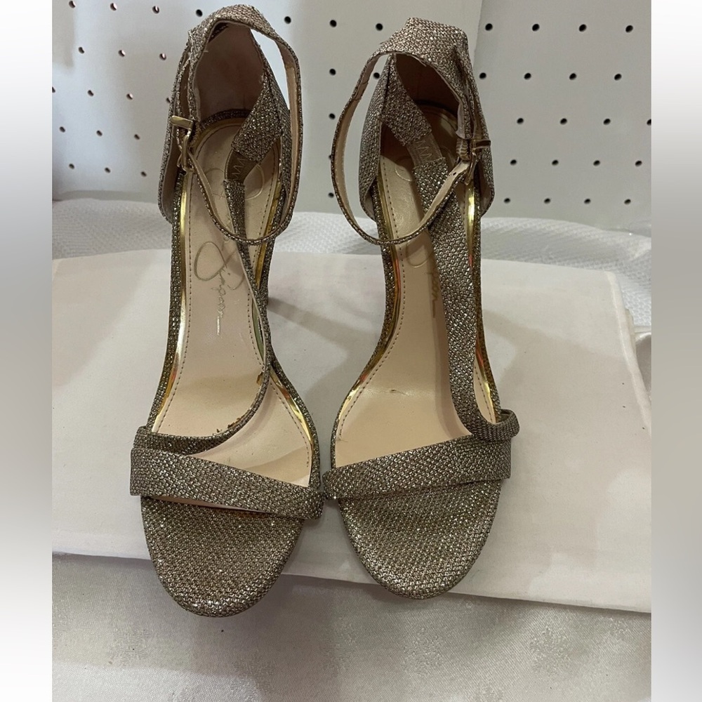 Jessica Simpson Rayli Sparkling Gold Strappy Heels